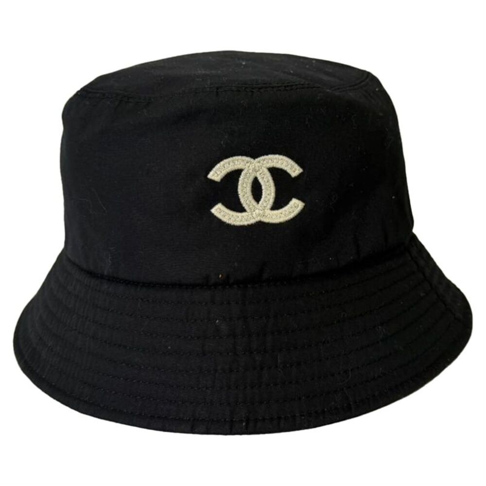 Chanel CC Embroidered Bucket Hat in Black Cotton